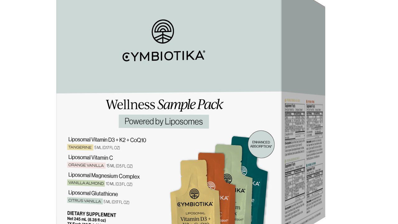 The Cymbiotika Wellness Sample Pack box with liposomal supplement pouches